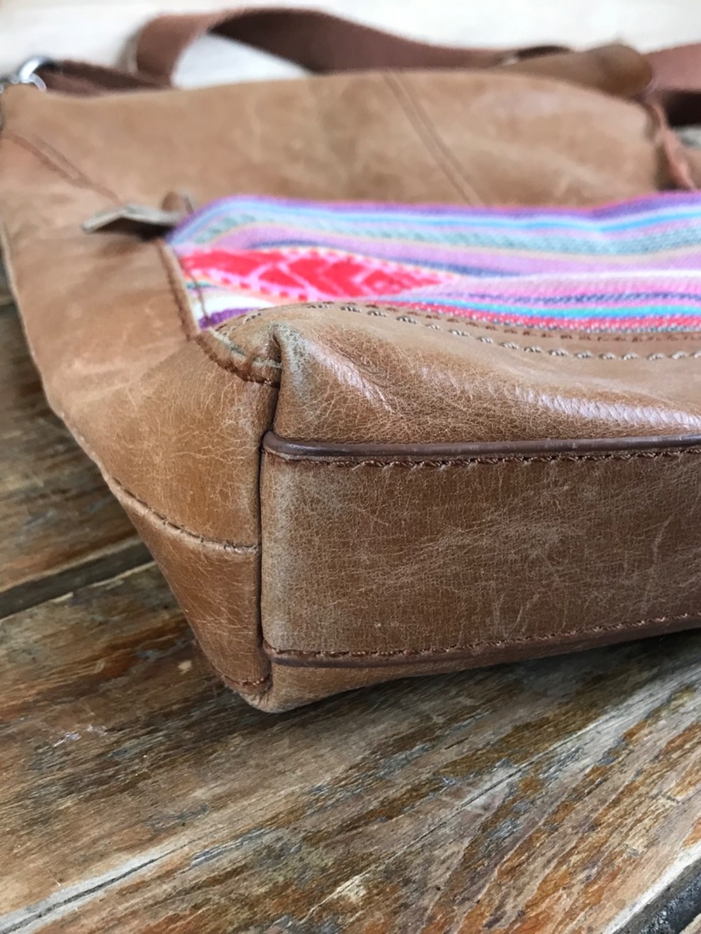 The Sak Brown Leather Boho Crossbody Woven Colorful Bag Purse Hippie - Picture 13 of 15